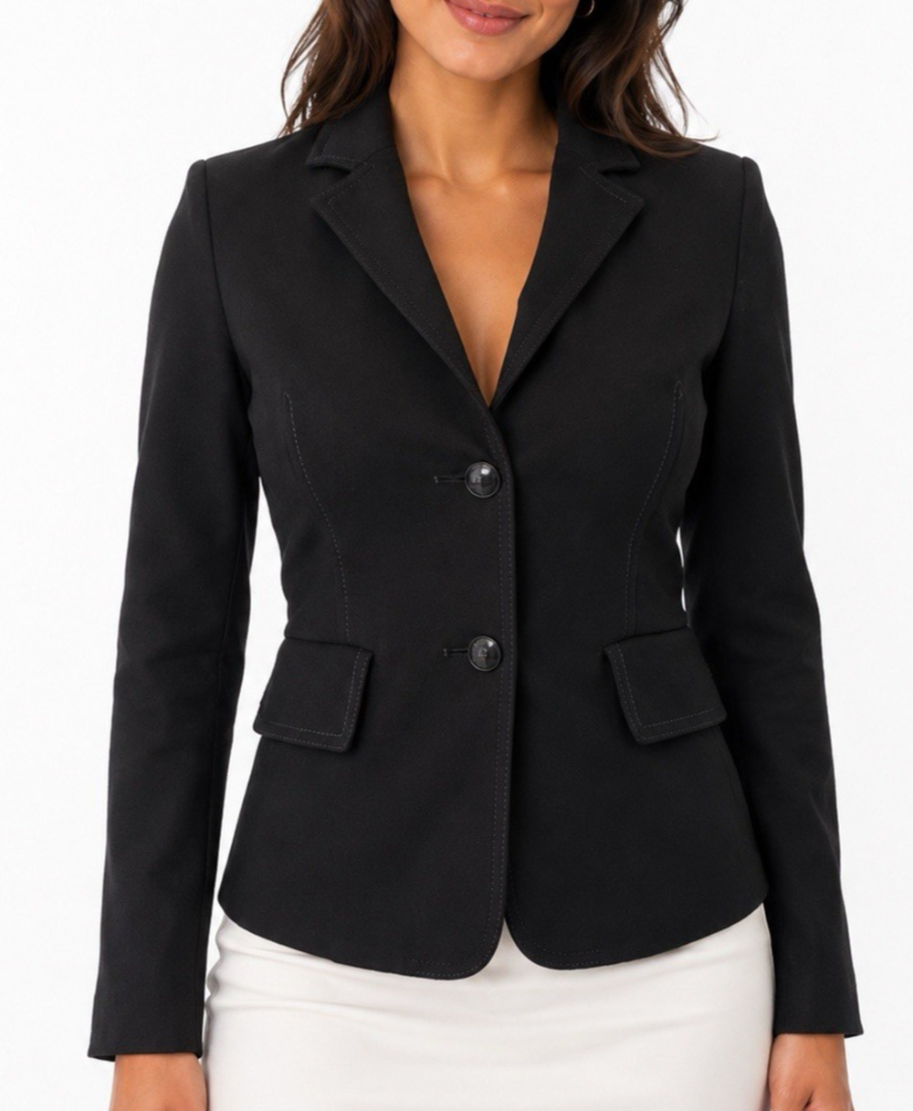 Escada Sport Jacket Blazer Black Two Button Notch Lapel Stretch 32 XS